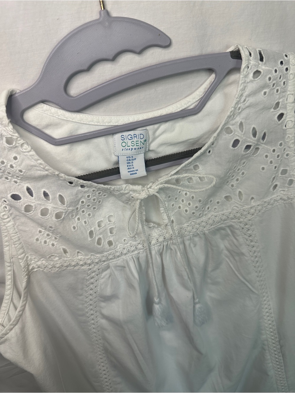 100% Cotton Sigrid Olsen White Eyelet Sleeveless Ruffle-Hem Dress - Picture 2 of 3